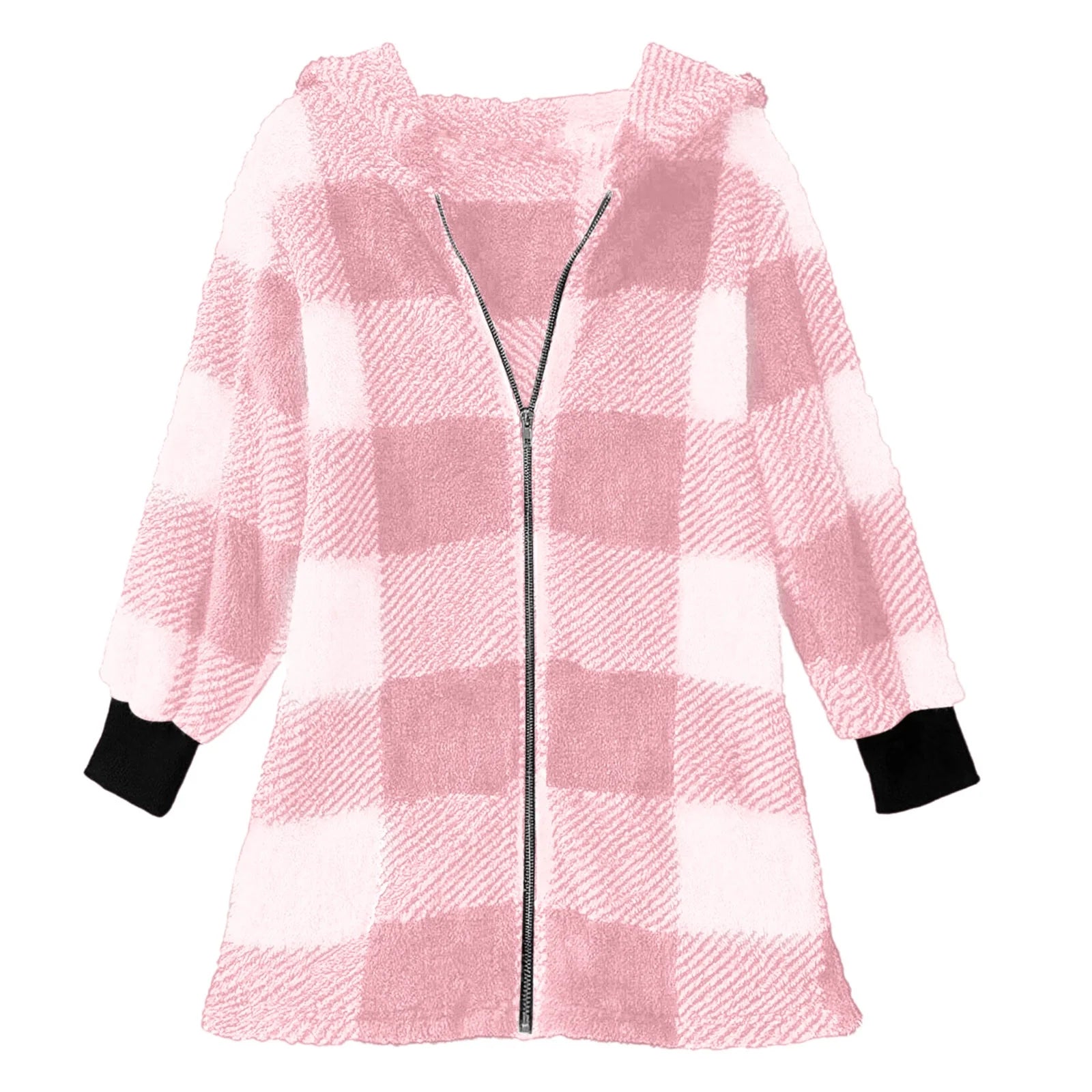 Cilsoka Plaid Flannel Jacket Women Casual Sherpa Lined Zip up Hooded Cardigan Sweaters plus Size Plaid Shacket Fall Winter Teddy Coat