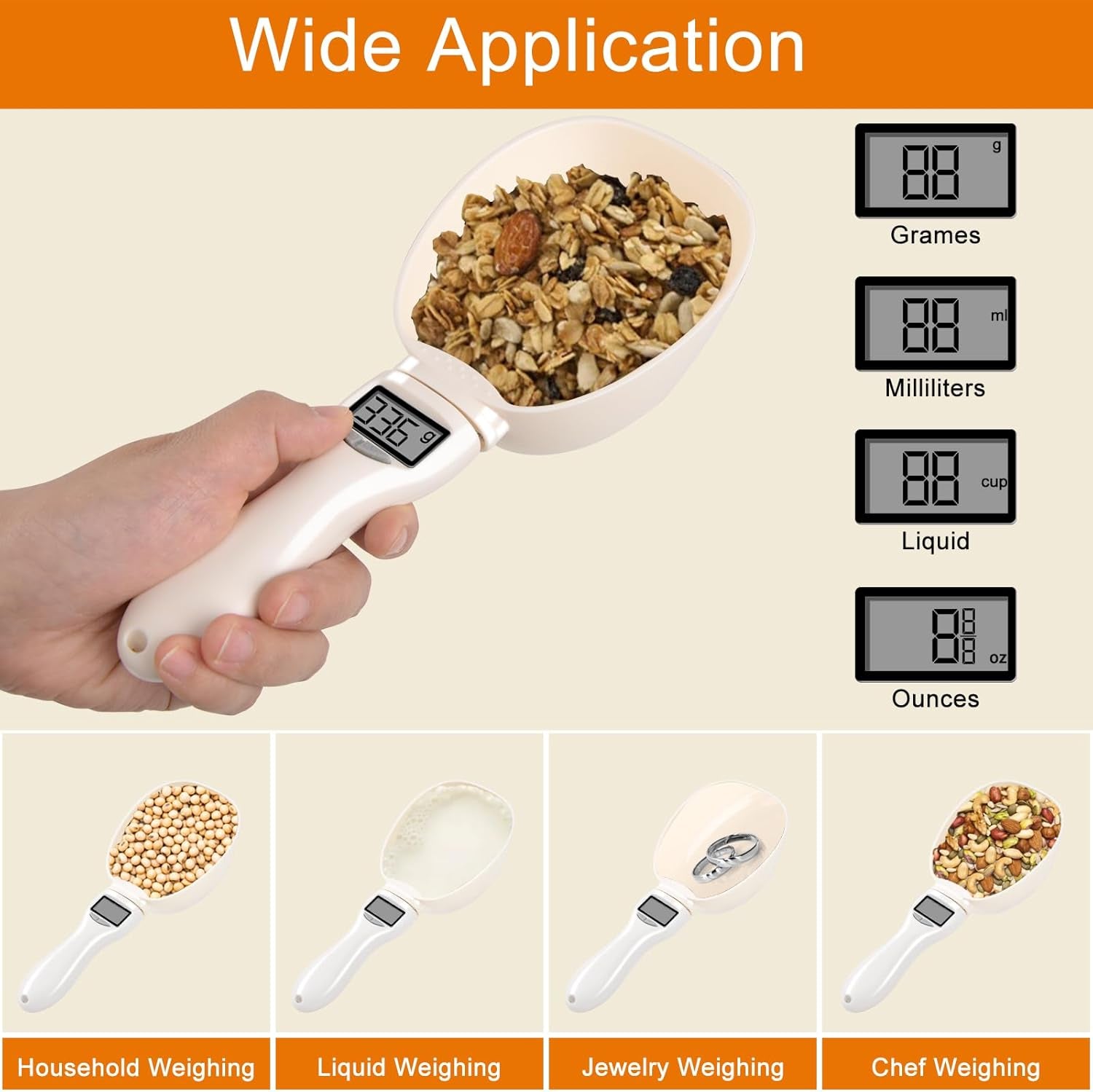 Digital Measuring Spoon, Weighing Food Measuring Scoop Scale, LCD Electronic Food Scale for Kitchen Gadget, Baking Cooking Coffee, Pet Dog Cat Food, High Precision Grams Measuring Cup, Mom Gifts