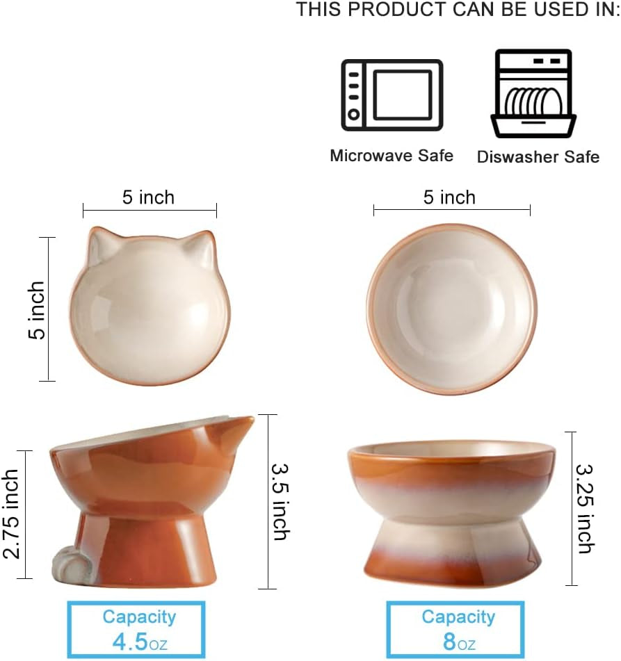 Nihow Elevated Cat Bowls,5 Inch Ceramic Raised Cat Food and Water Bowl Set