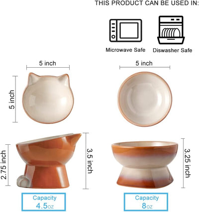 Nihow Elevated Cat Bowls,5 Inch Ceramic Raised Cat Food and Water Bowl Set