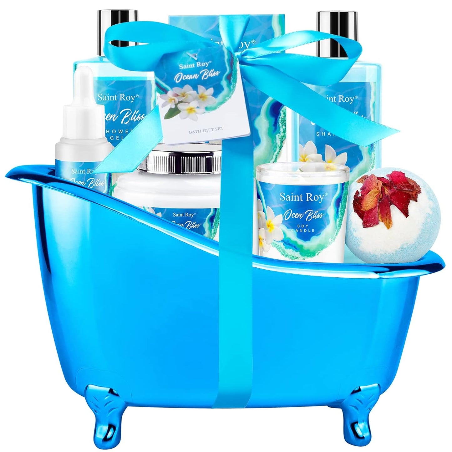 Mothers Day Gifts for Women Bath & Body Gift Set, Bath Basket Spa Kit Gifts for Her Him Birthday Gift for Woman, Self-Care Home Spa Kit, 8Pcs Christmas Gift for Women Ocean Vanilla, Spa Gift Baskets