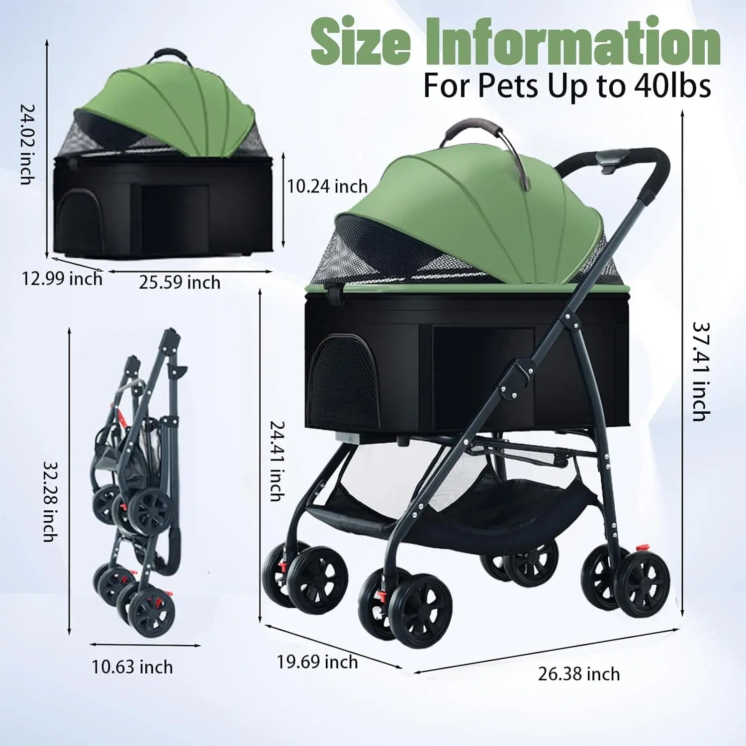3-In-1 Pet Dog Stroller, Dog Wagon with Removable Carrier, Cat Stroller for Medium Dogs up to 55Lbs