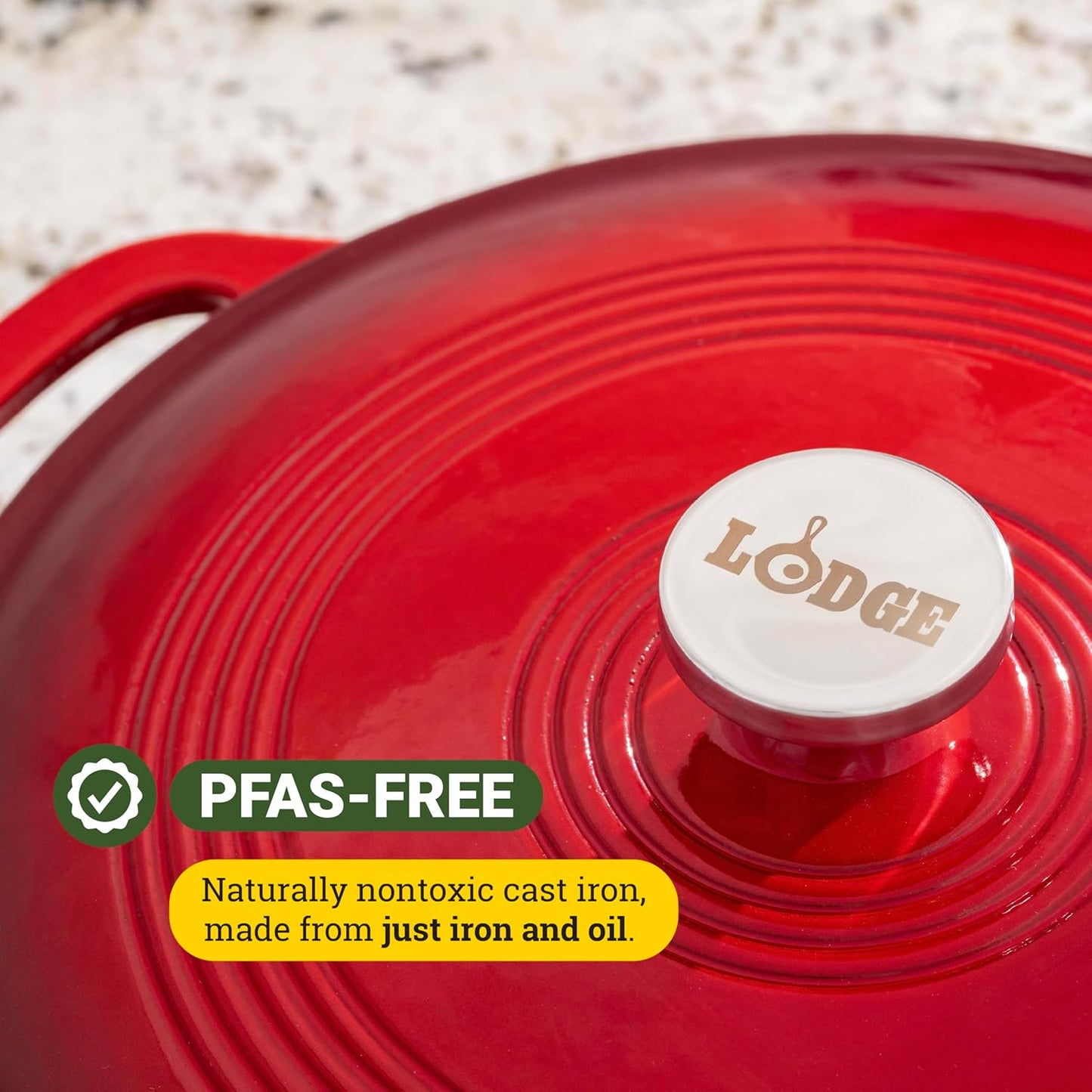 Lodge 3.6 Quart Enameled Cast Iron Oval Casserole with Lid– Dual Handles – Oven Safe up to 500° F or on Stovetop - Use to Marinate, Cook, Bake, Refrigerate and Serve – Island Spice Red