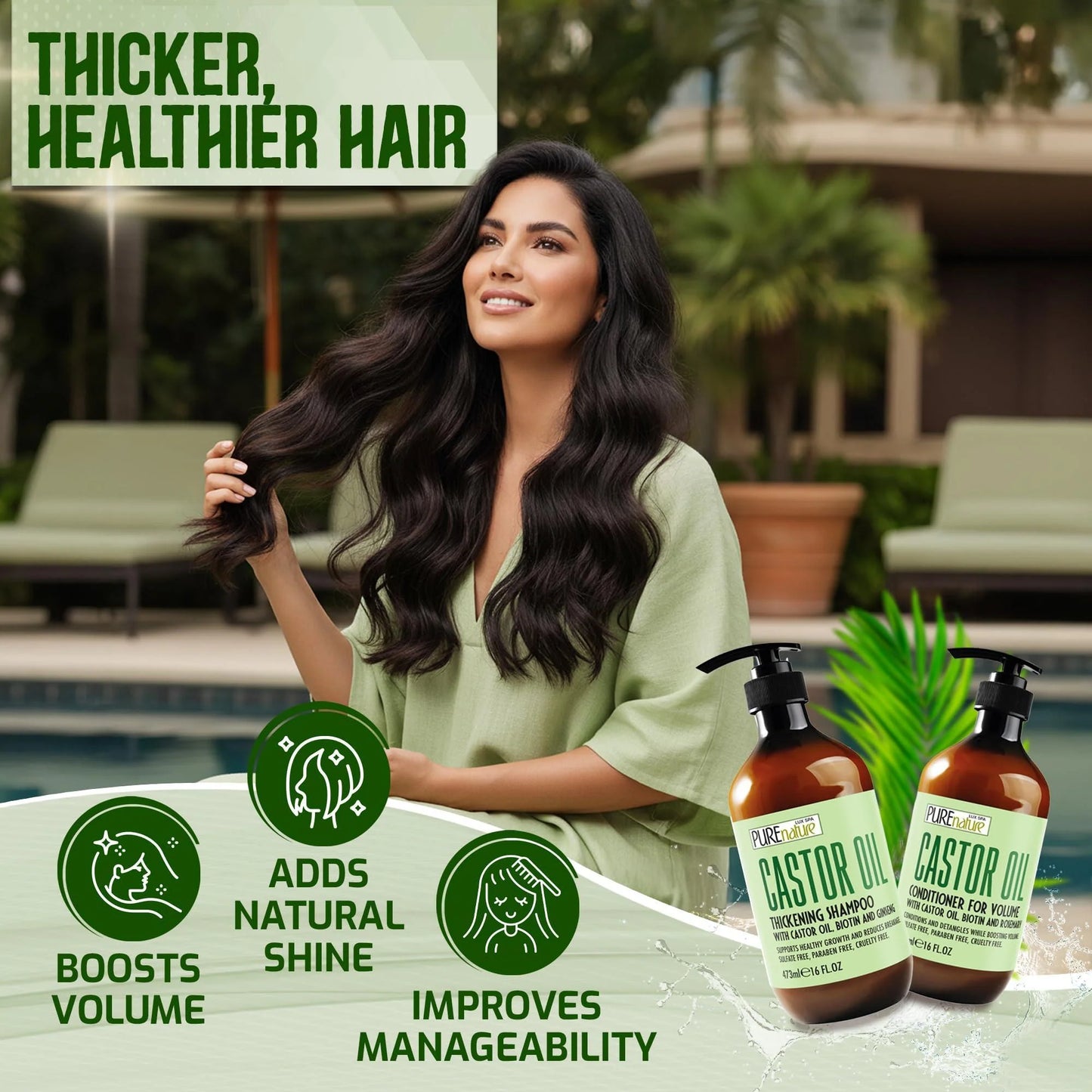 Castor Oil Shampoo and Conditioner Set 16 Fl Oz Set of 2 Sulfate Free Volume Thickening Products for Fine Thinning Hair anti Breakage and Volumizing Thick Professional Salon Formula