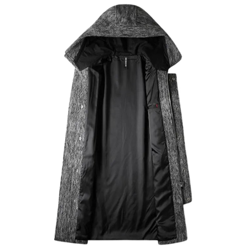 High Quality Woolen Coats Men Autumn Winter Long Hooded Wool Trench Coats Male Thick Warm Solid Business Casual Outwear Coat Man