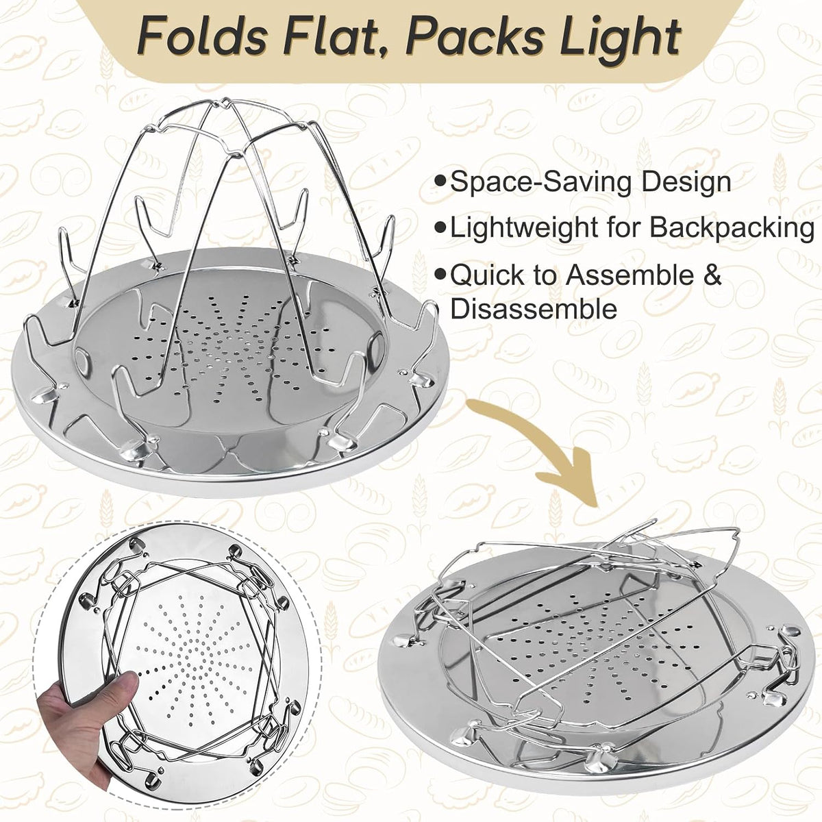 4-Slice Stainless Steel Camping Toaster, Foldable Camp Stove Bread Rack