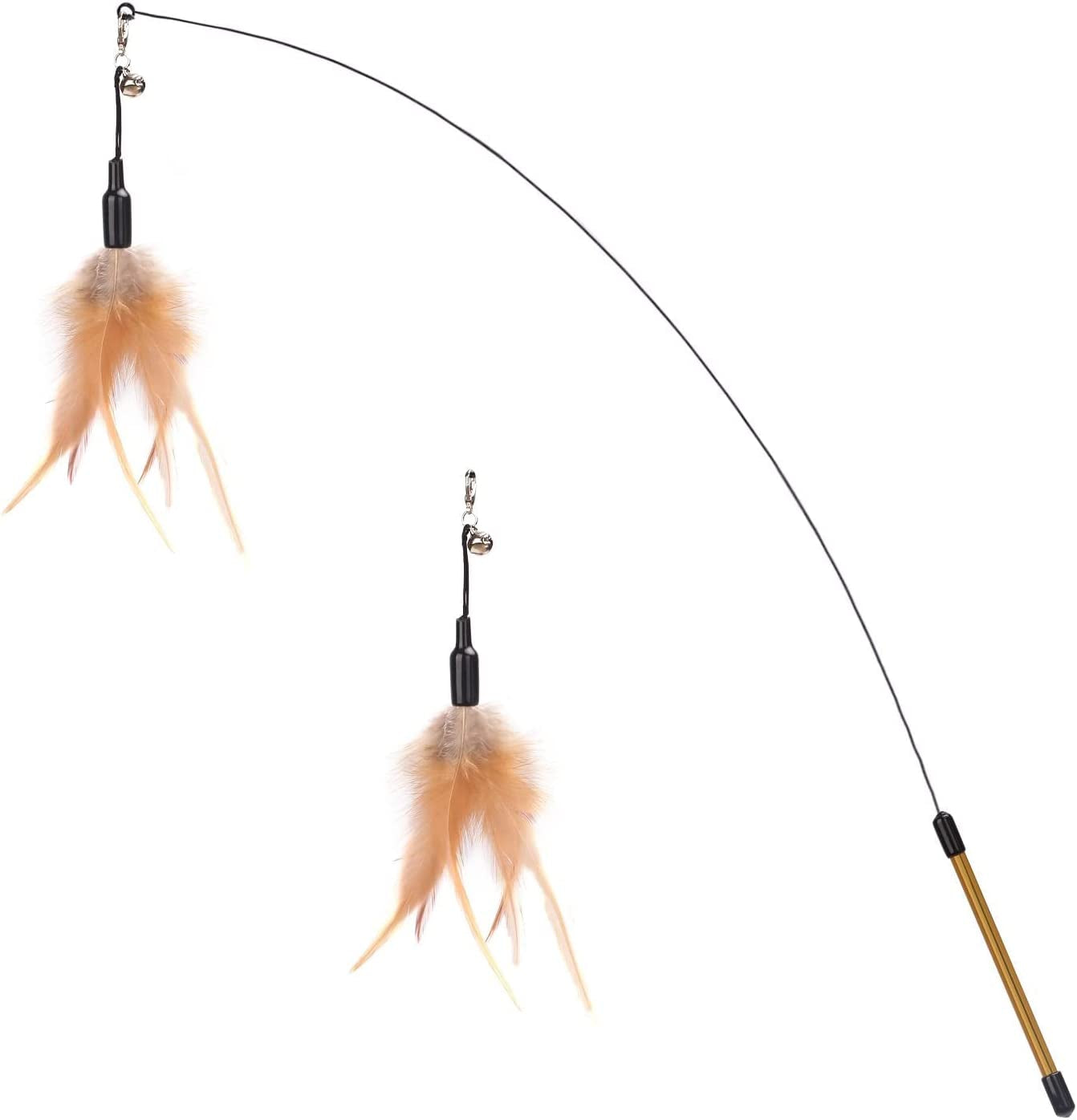 Pawaboo Feather Teaser Cat Toy - Interactive Wand with Extra Long 34.5" Wand and Small Bell, Fun Exerciser Playing Toy for Kittens or Cats, Brown Feather