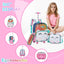Kids Rolling Cats Backpack for Girls Plush Trolley Suitcases Luggage Travel with Wheels Bookbag Wheeled 17" Roller Backpacks Set Toddler Back Pack School Bags for Elementary Champagne