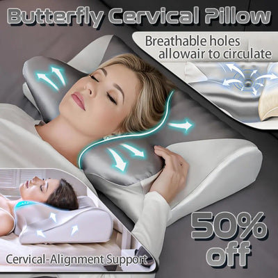 Orthopedic Neck Support Pillow for Sleeping, 3D Butterfly Memory Foam Pillow for Neck Pain Relief & Posture Correction, Breathable Cooling Cervical Pillow for Side Back Sleepers, Shoulder Spine Alignment Bed Pillow for Adults Bedroom