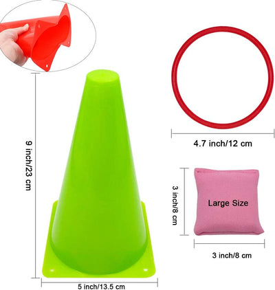 3 in 1 Carnival Games Set, Soft Plastic Cones Cornhole Bean Bags Ring Toss Games for Carnival Kids Birthday Party Indoor Outdoor Games Supplies
