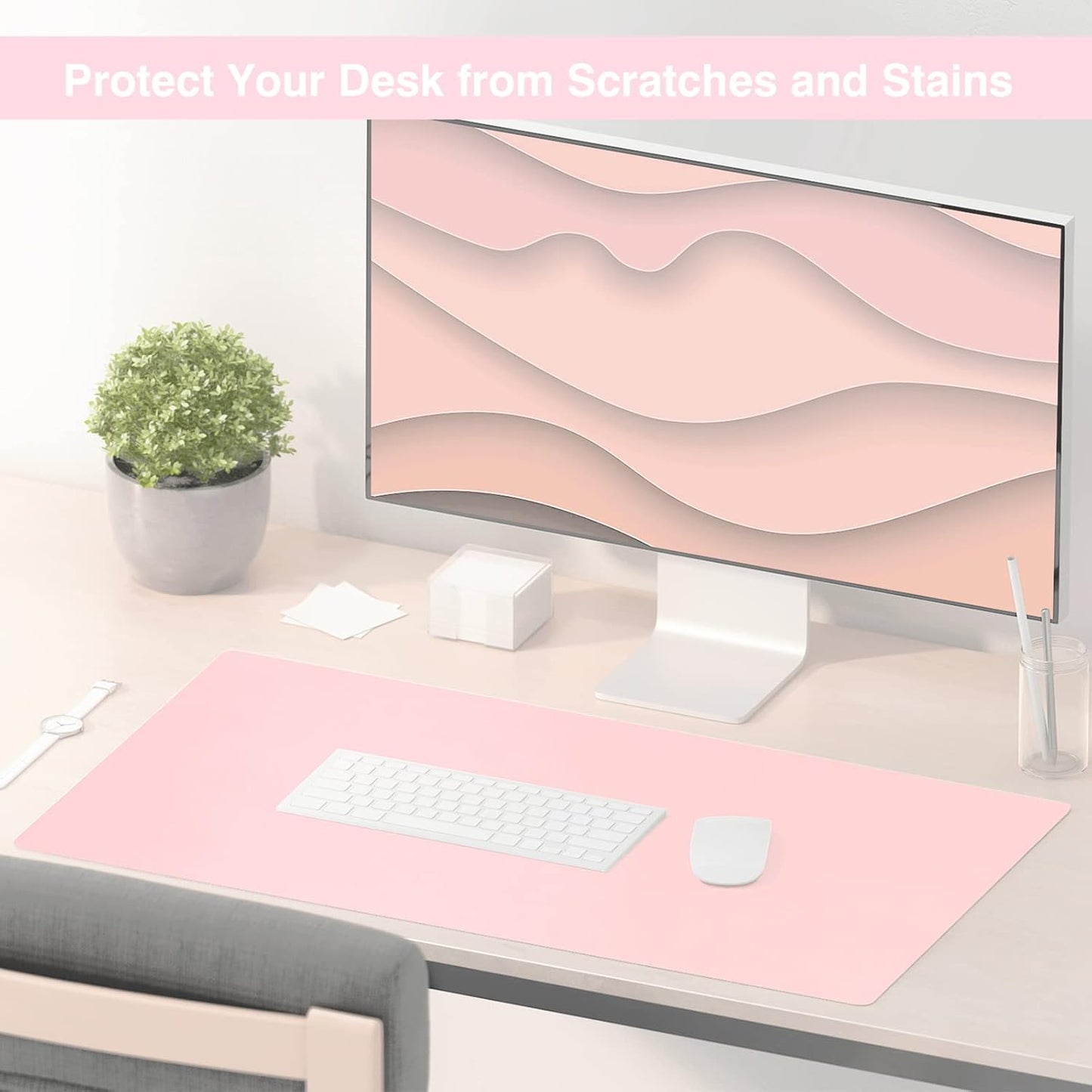 TOWWI Dual Sided Desk Pad, Large Desk Mat, Waterproof Desk Blotter Protector Mouse Pad, Leather Desk Pad Large for Keyboard and Mouse (36" X 17", Blue/Pink)