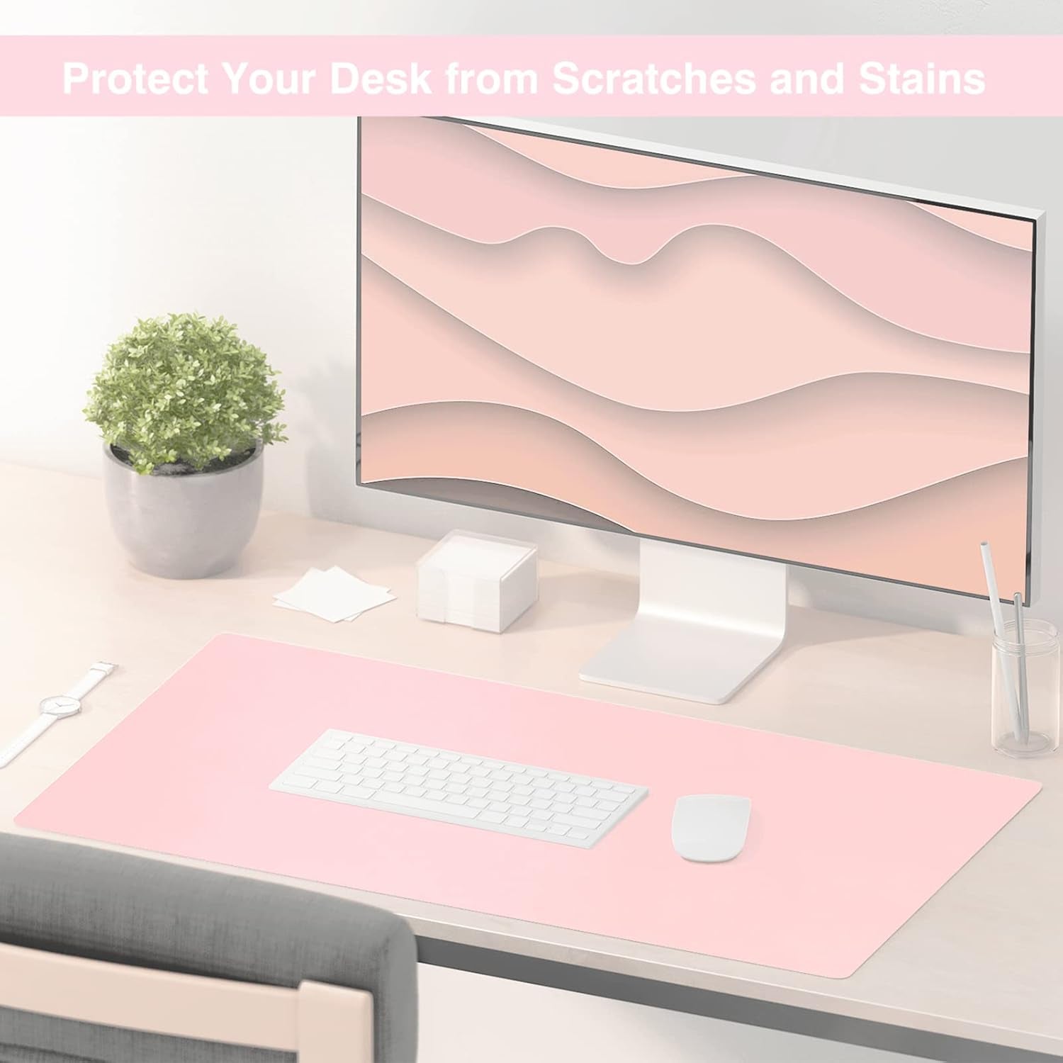TOWWI Dual Sided Desk Pad, Large Desk Mat, Waterproof Desk Blotter Protector Mouse Pad, Leather Desk Pad Large for Keyboard and Mouse (36" X 17", Blue/Pink)