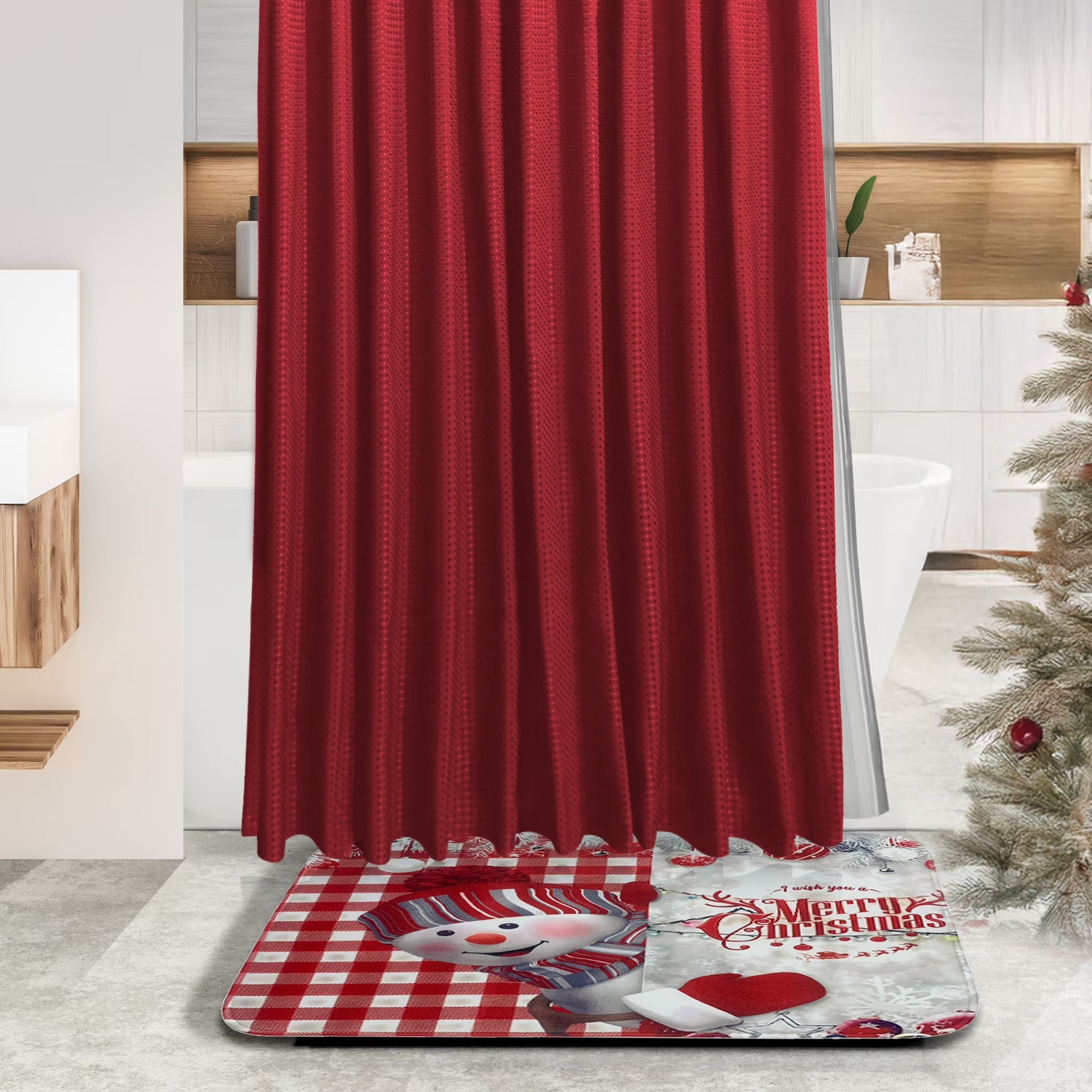 Hearth & Harbor 27 Piece Bamboo Bathroom Sets, Christmas Bathroom Accessories Set with Bathroom Rugs and Shower Caddy Set