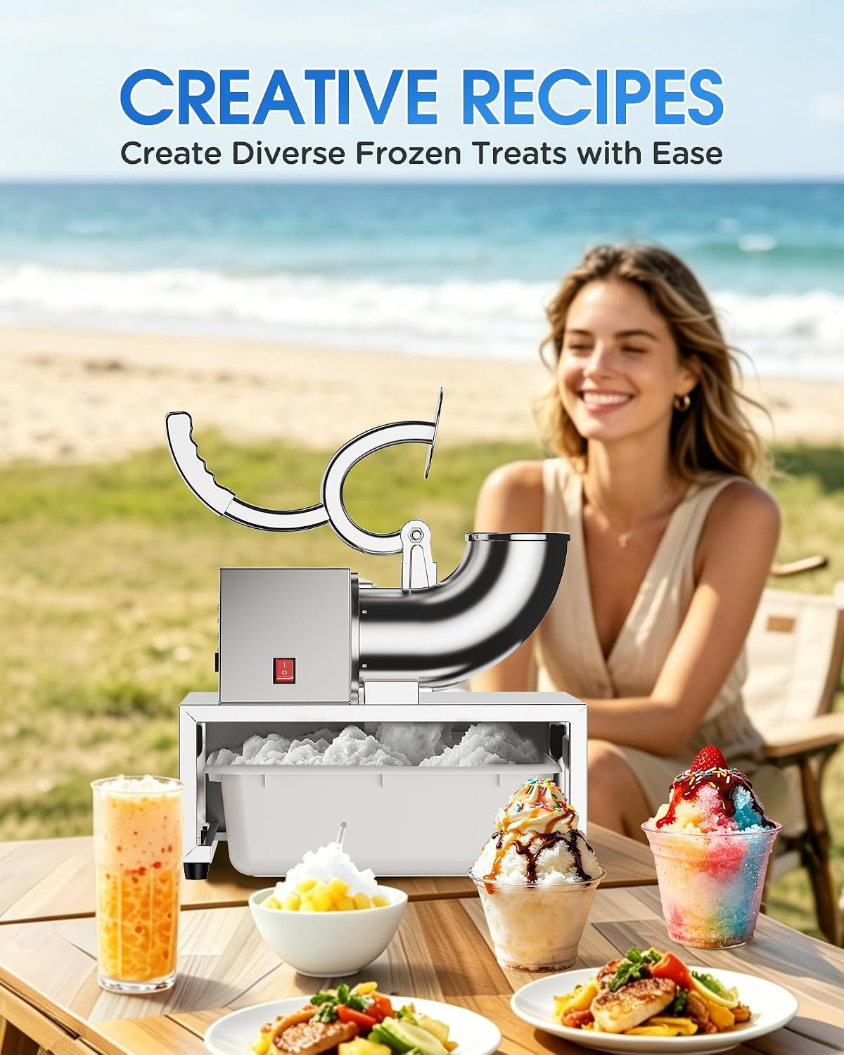 Commercial Snow Cone Machine, 440LB/H Professional Shaved Ice Machine, 350W Electric Ice Crusher, Silver Stainless Steel, Fluffy Shave Ice Machines for Home, Parties, Dessert Shops & Bars