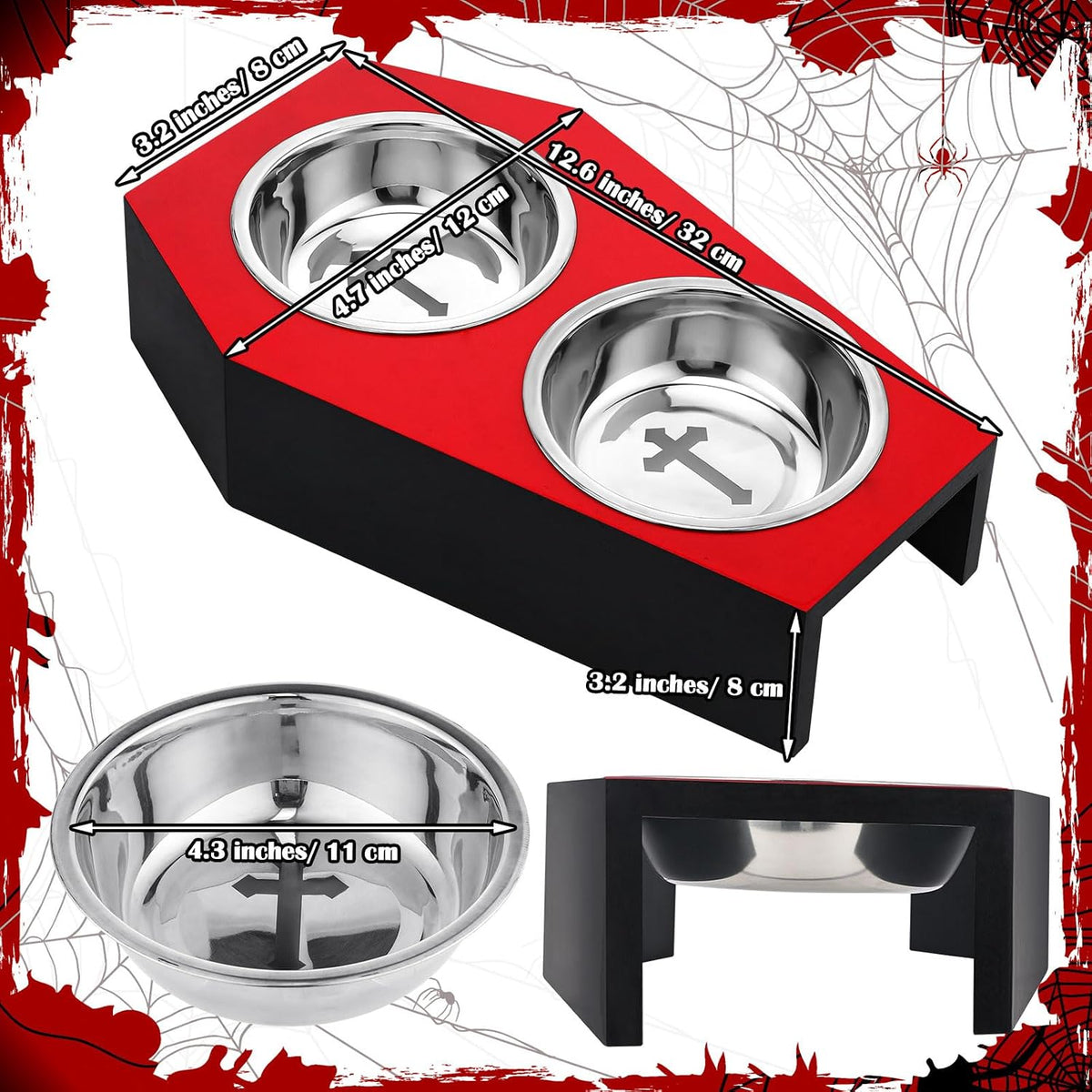 Teenyyou Gothic Cat Food Bowl 5 Degree Tilted Halloween Coffin Cat Bowl