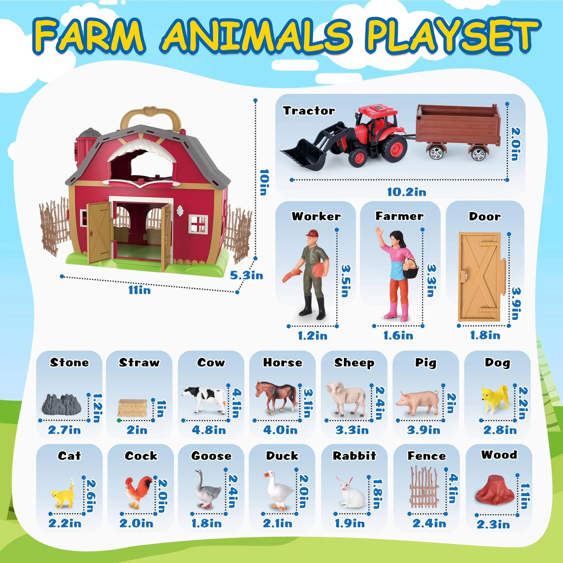 QIAHO Farm Animal Toys Take along Barn Playset for Toddlers with 10 Realistic Animal Figurines, Pretend Play Educational Gift