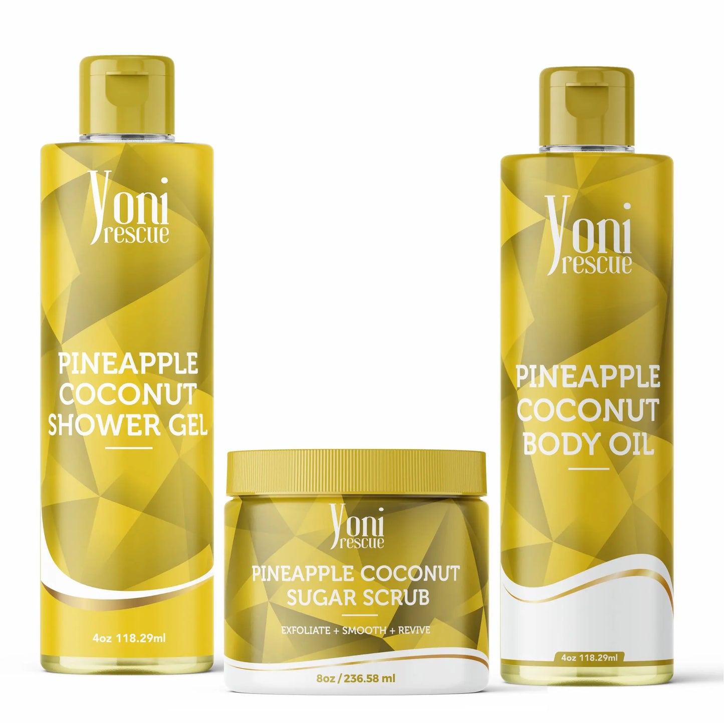 Pineapple Coconut Body & Bath Care Set- Shower Gel(4Oz), Body Essential Oil(4Oz) 100% All Natural with Sugar Scrubs(8Oz) by Yoni Rescue