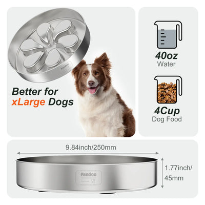 FEEDOO Slow Feeder Dog Bowls Large Breed 4Cups 304 Stainless Steel with Non-Slip Base and Maze Design for Slow down Eating Cat Water Fountain