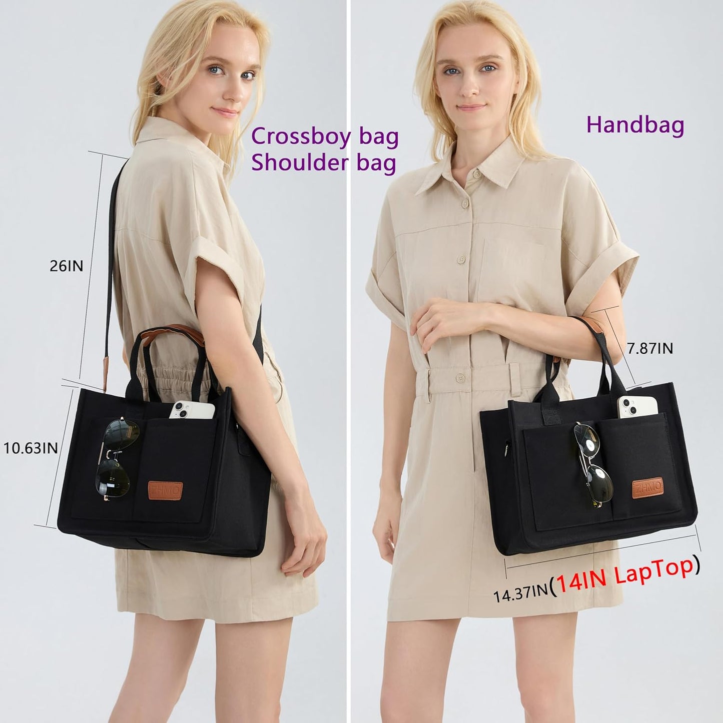 ZHMO Canvas Tote Bag for Women,Women'S Bags Crossbody Bags Work Laptop Tote Bag Large Handbags Purse for Travel Nurse Teacher