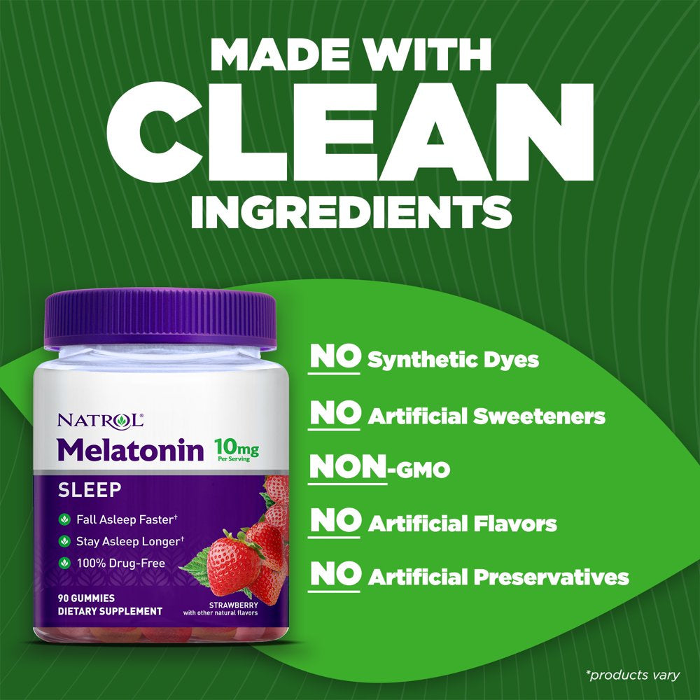 Natrol® Melatonin Sleep Aid Gummies, Fall Asleep Faster, Strawberry, 10Mg, 90 Count