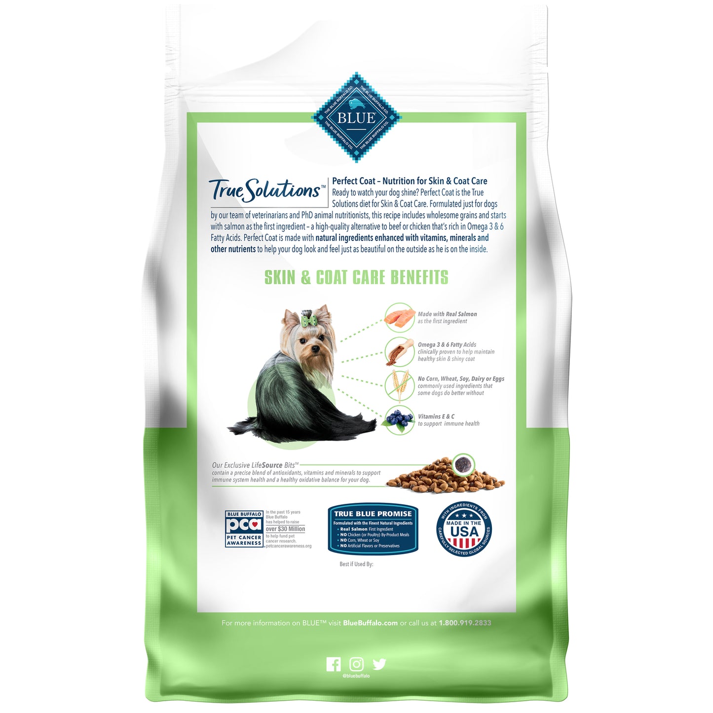 Blue Buffalo True Solutions Perfect Coat Skin & Coat Care Salmon Dry Dog Food for Adult Dogs, Whole Grain, 4 Lb. Bag