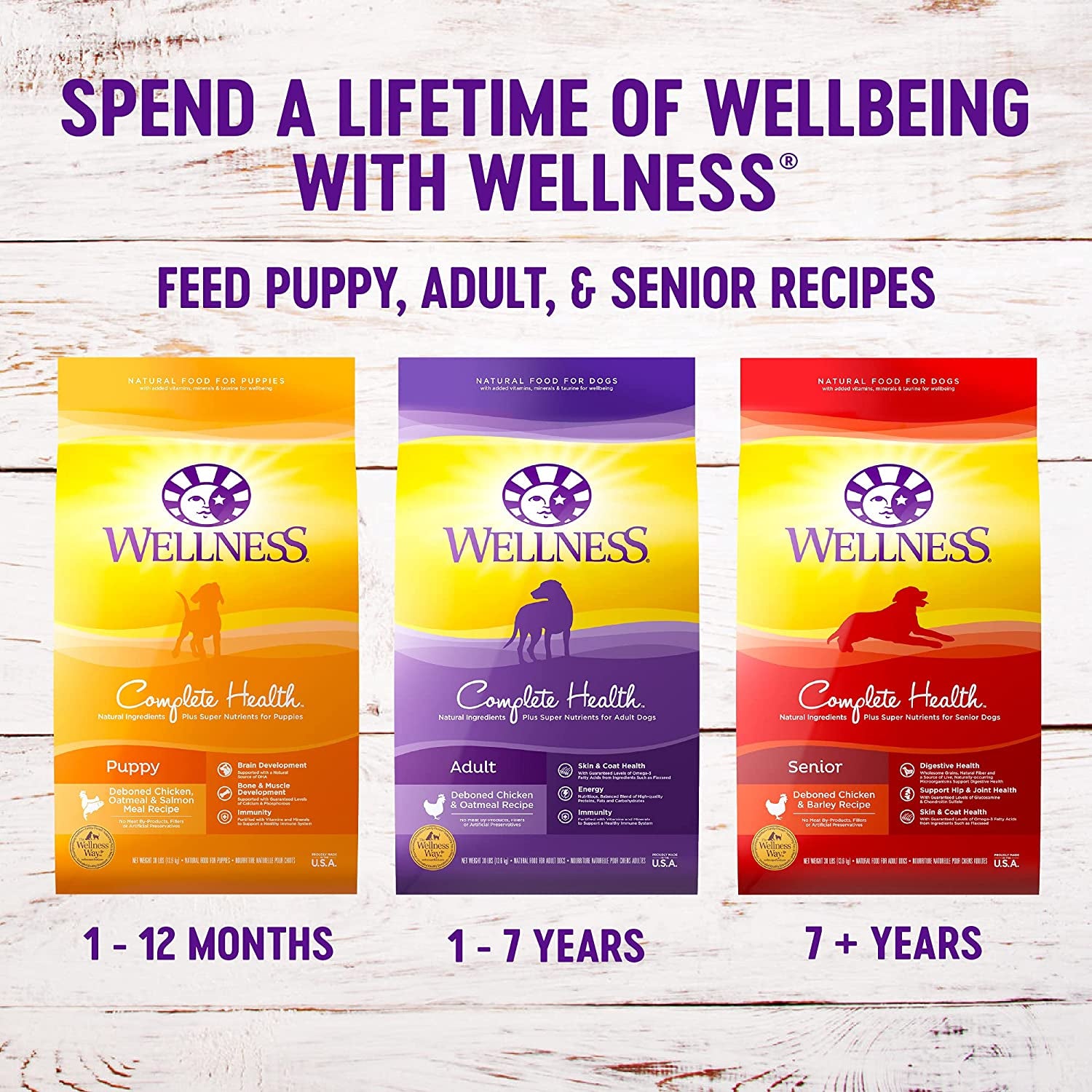 Wellness Complete Health Senior Dry Dog Food with Grains, Natural Ingredients, Made in USA with Real Meat, All Breeds