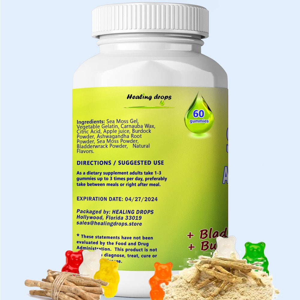 Sea Moss Gummies Ashwagandha with Bladderwrack Burdock Root Alkaline Keto Vegan Non-Gmo Diet by Healing Drops