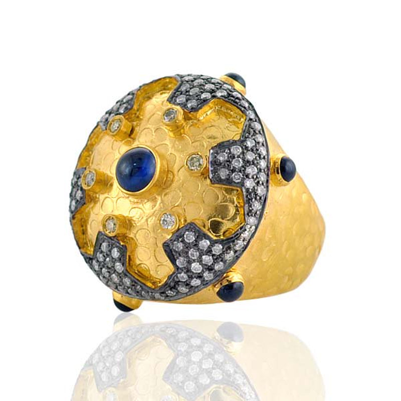 18K Gold Sapphire Pave Diamond Designer Ring 925 Sterling Silver Women'S Jewelry US-4