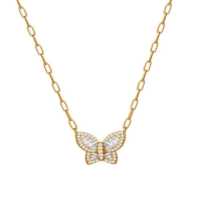 Brilliance Fine Jewelry Women'S CZ Yellow Gold Plated Sterling Silver Heart and Butterfly Necklace Set, 18"