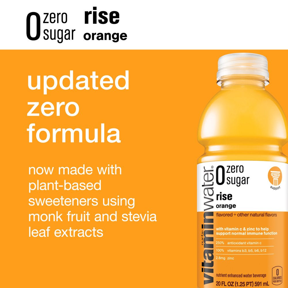 Vitaminwater Zero Sugar Rise, Electrolyte Enhanced Water W/ Vitamins, Orange Drinks, 20 Fl Oz, 12 Pack