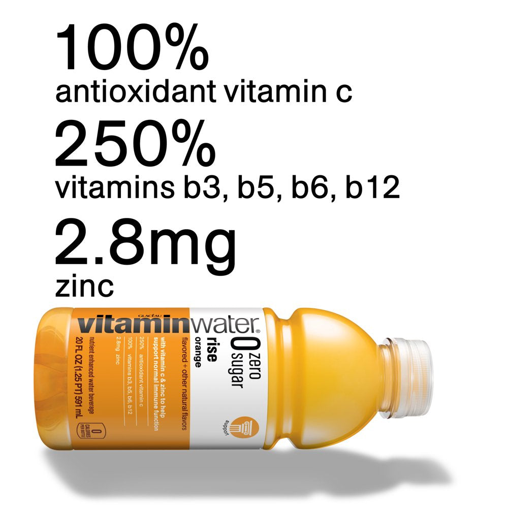 Vitaminwater Zero Sugar Rise, Electrolyte Enhanced Water W/ Vitamins, Orange Drinks, 20 Fl Oz, 12 Pack