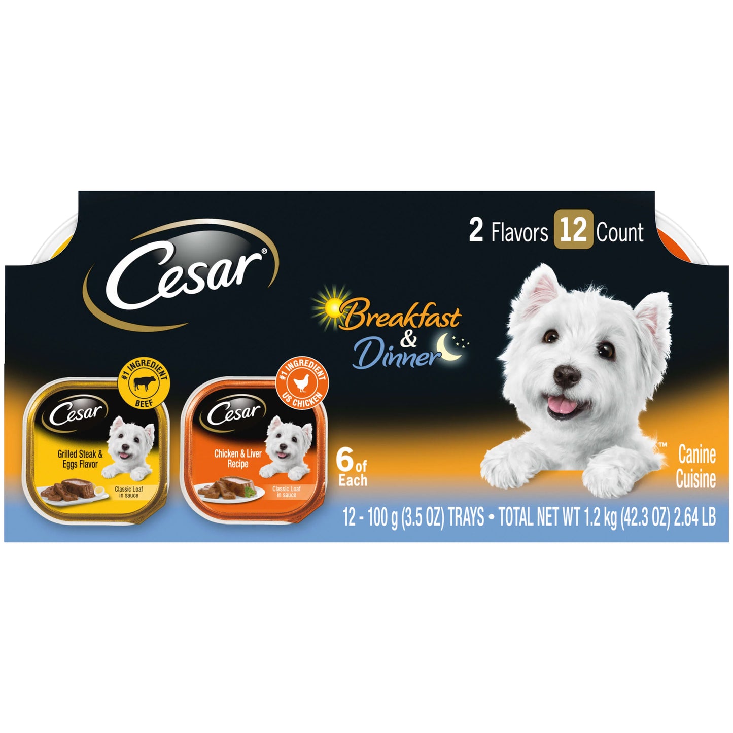 CESAR Wet Dog Food Classic Loaf in Sauce Breakfast and Dinner Mealtime Variety Pack, (12) 3.5 Oz. Trays