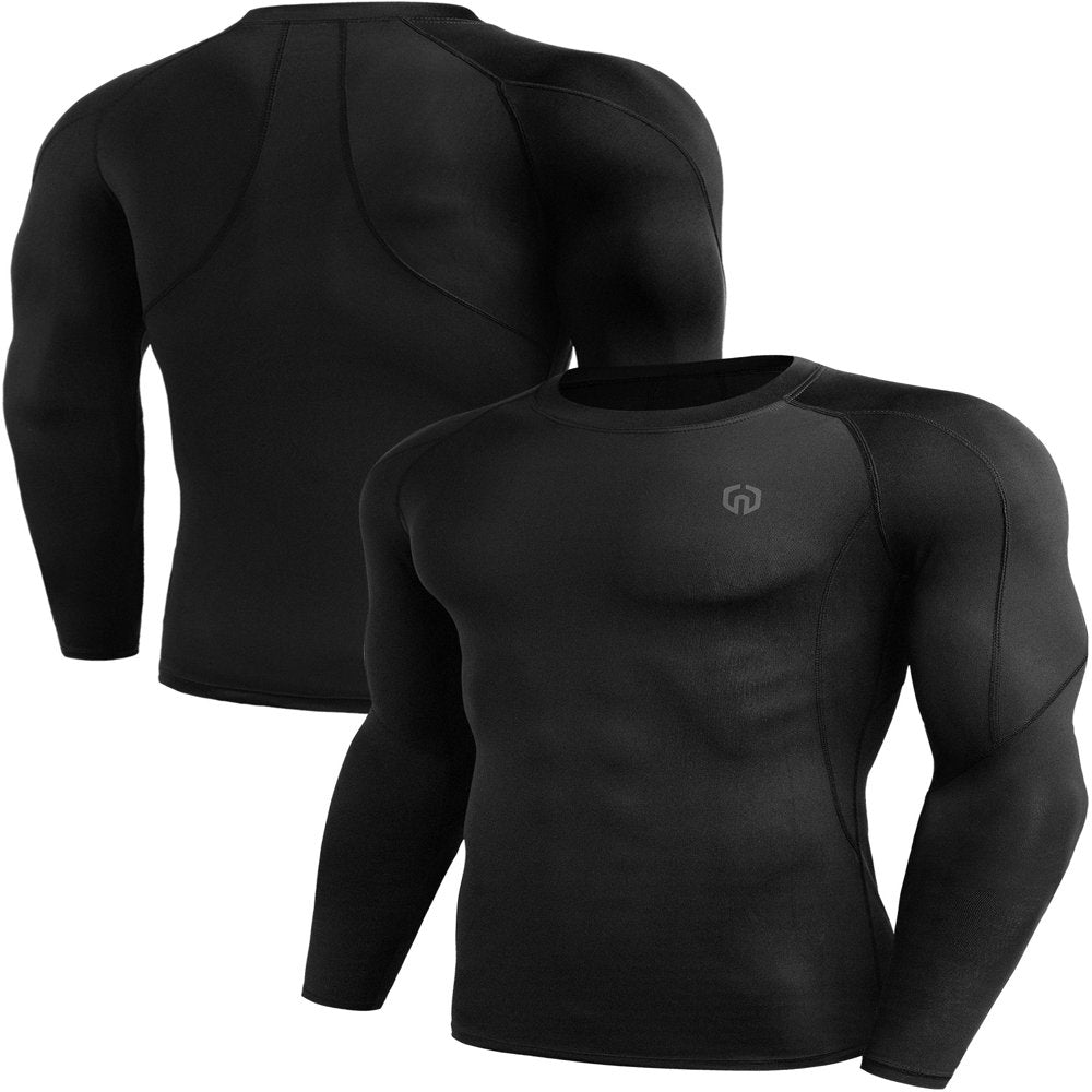 NELEUS Men Dry Fit Long Sleeve Compression Shirts Workout Running Shirts 3 Pack,Black,S