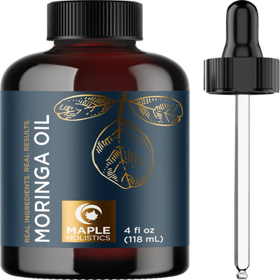 Pure Moringa Oil for Hair Skin and Nails - Maple Holistics Nourishing Moringa Oil for the Face - Hydrating anti Aging Moringa Face Oil for Dry Skin Care 4 Fl Oz