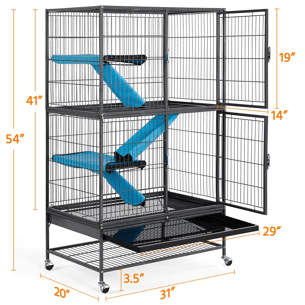 Smilemart Rolling Metal Cage 2-Story Small Animal Cage for Adult Rats/Ferrets/Chinchillas/Guinea Pigs with Removable Ramps & Platforms, Hammered Black