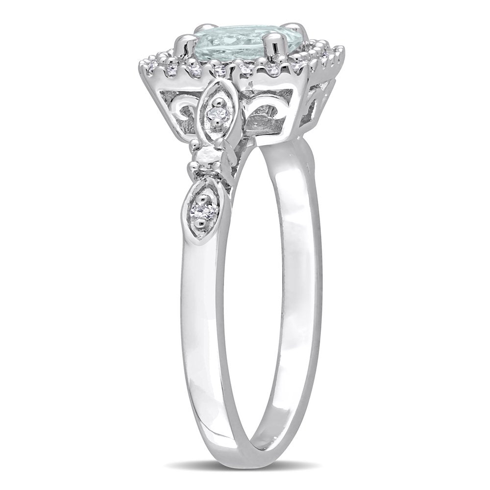 Miabella Women'S 3/8 Carat T.G.W. Aquamarine and 1/10 Carat T.W. Diamond Sterling Silver Halo Engagement Ring