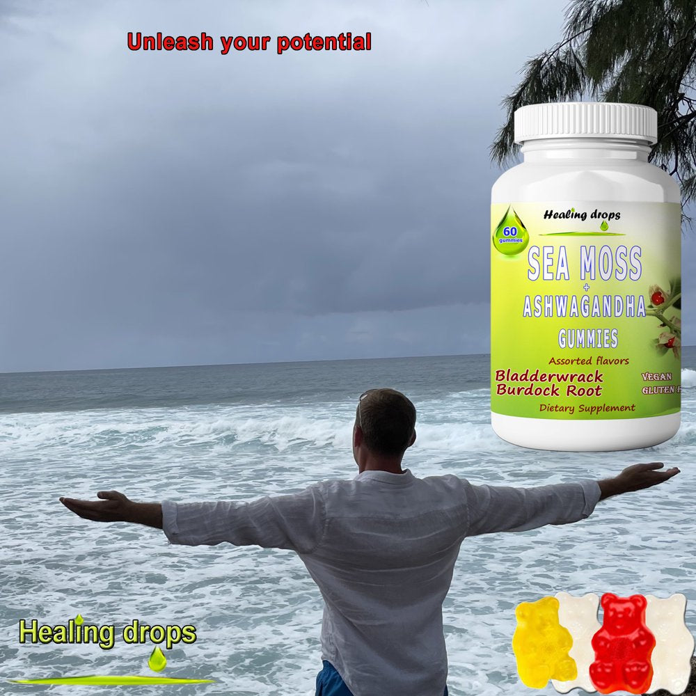 Sea Moss Gummies Ashwagandha with Bladderwrack Burdock Root Alkaline Keto Vegan Non-Gmo Diet by Healing Drops