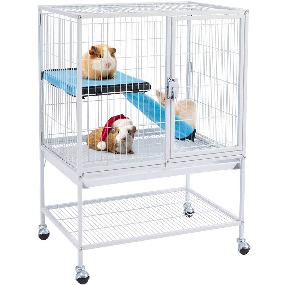 Easyfashion Rolling Metal Small Animal Cage with Removable Ramp Hammered White