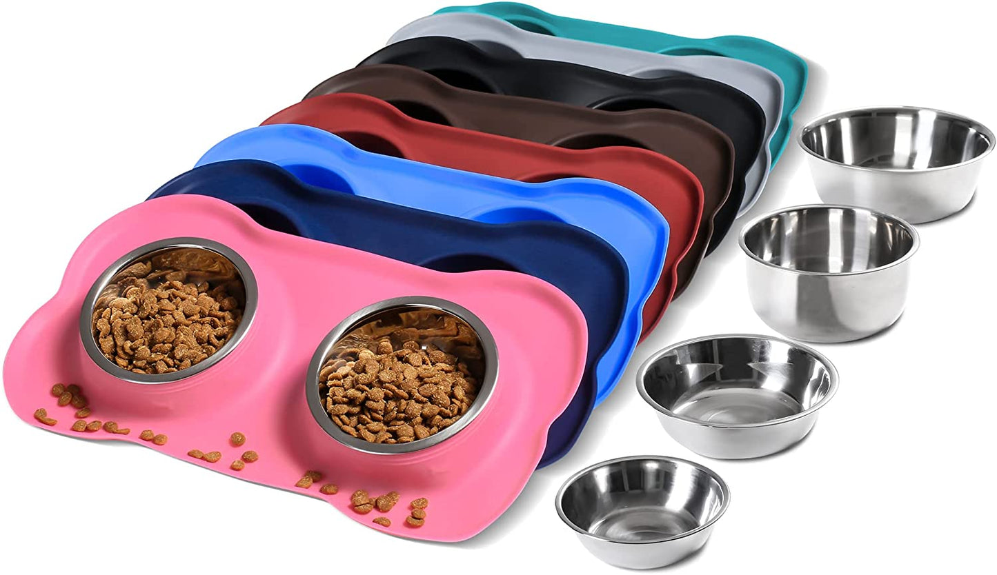 Hubulk Pet Dog Bowls 2 Stainless Steel Dog Bowl with No Spill Non-Skid Silicone Mat + Pet Food Scoop Water and Food Feeder Bowls for Feeding Small Medium Large Dogs Cats Puppies (S, Pink)