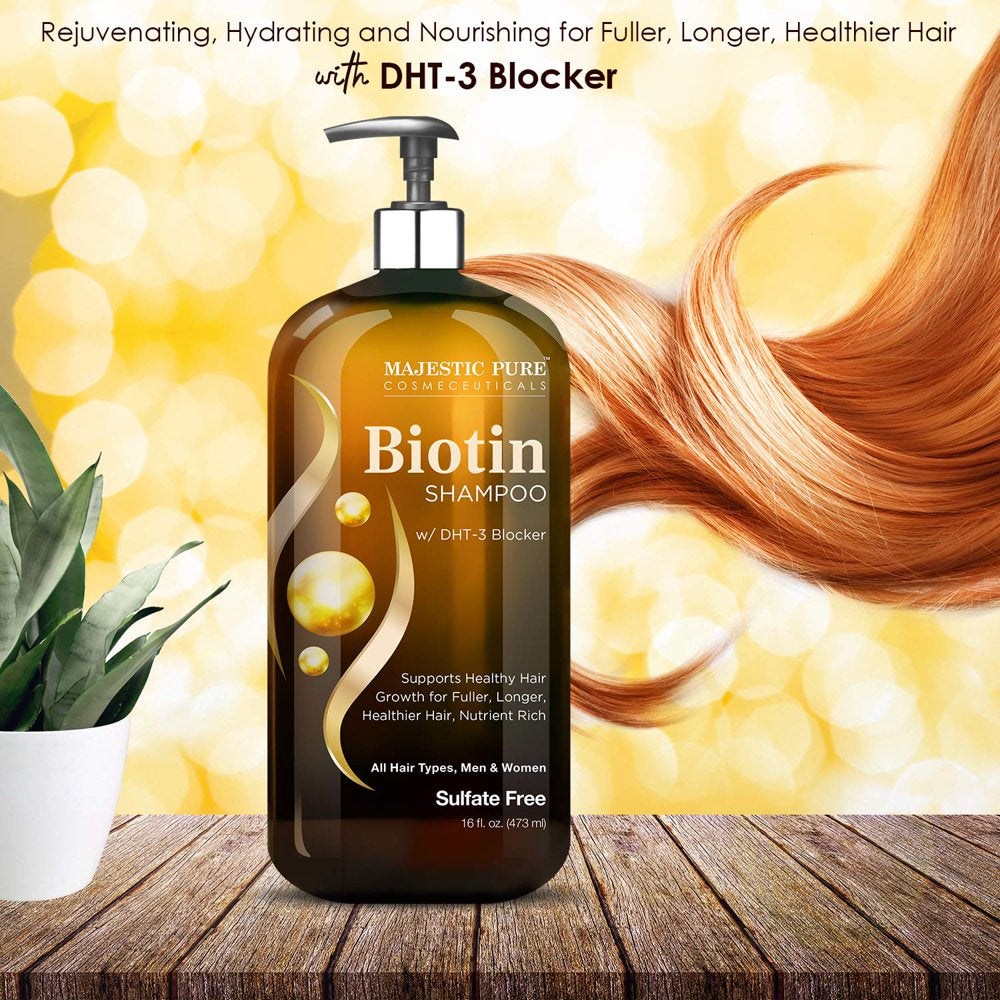 Majestic Pure Biotin Shampoo for Hair Growth - Volumizing Shampoo for Hair Loss - with DHT-3 Blocker - Hydrating & Nourishing - Sulfate Free, for Men & Women - Thin Hair Shampoo - 16 Fl Oz