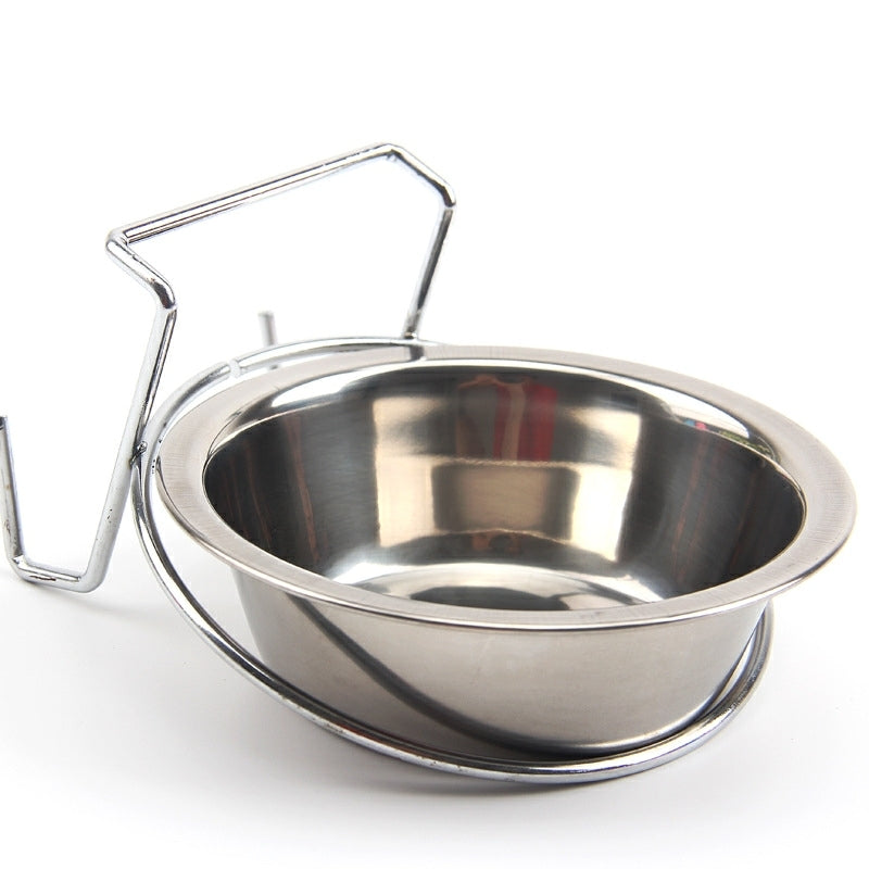 Hanging stainless steel dog food bowl