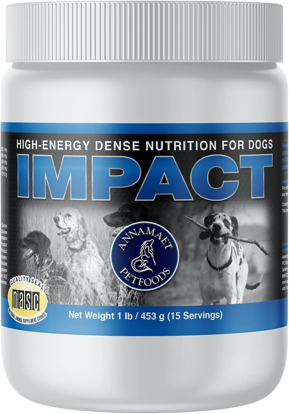Annamaet Impact – High-Energy Dense Nutrition Supplement for Dogs – Helps Support Healthy Weight in Canine Athletes, Post-Surgical Dogs and Dogs with Fast Metabolism - 1 Lb