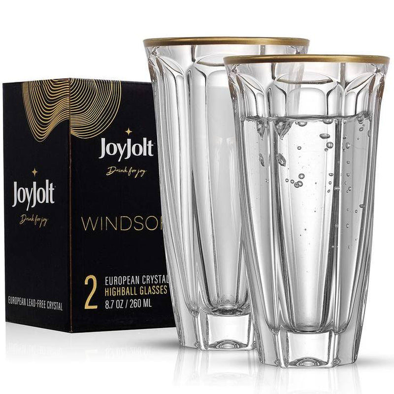 Windsor Collection European Crystal Tall Drinking Highball Glasses, Set of 2 Premium Textured Glasses