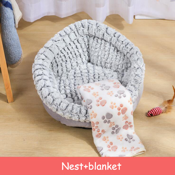 Pet Bed Soft Non-Slip Plush Kennel Round Cat Dog Nest Cushion