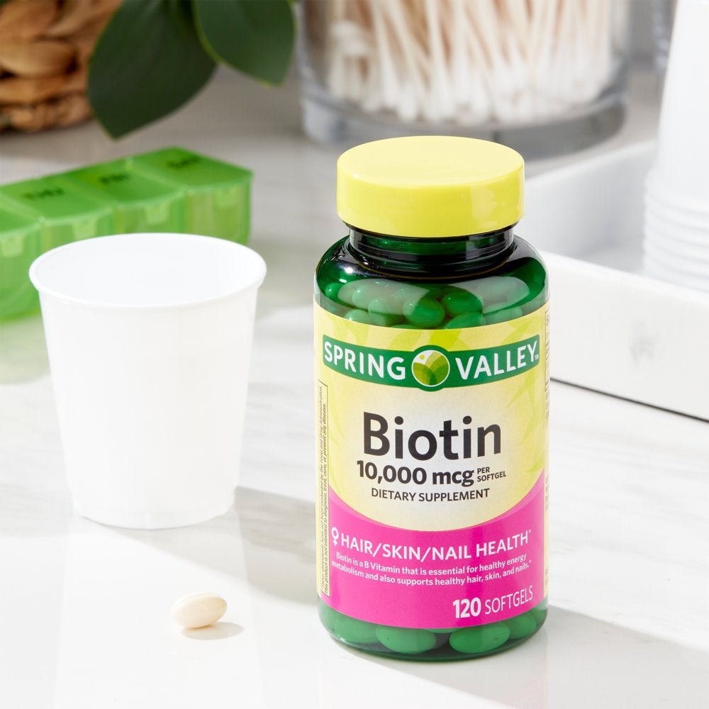 Spring Valley Biotin Softgels, Dietary Supplement, 10,000 Mcg, 120 Count