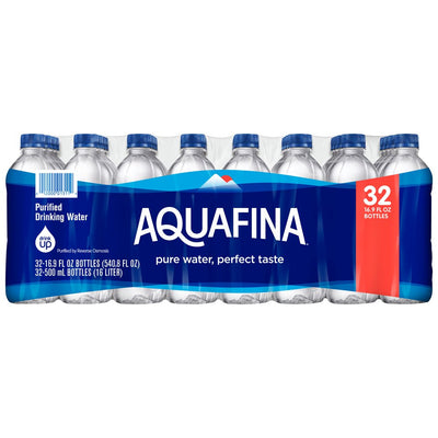 Aquafina Purified Bottled Drinking Water, 16.9 Oz, 32 Pack Bottles