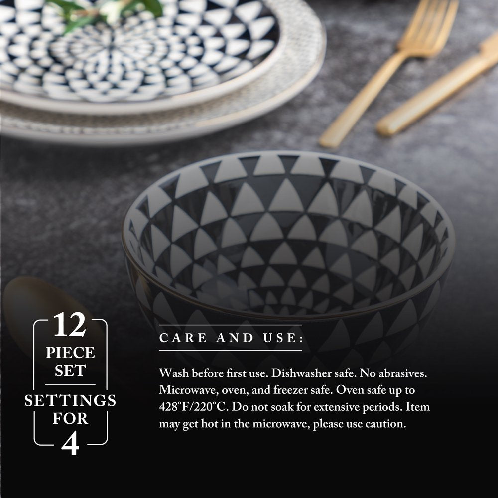 Thyme & Table Dinnerware Black & White Medallion Stoneware, 12 Piece Set