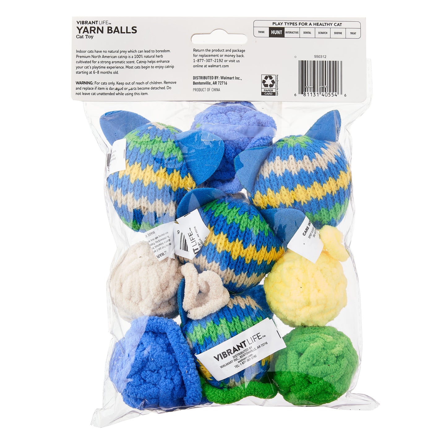 Vibrant Life Cat Toy - Catnip Yarn Balls, 9 Count with Catnip