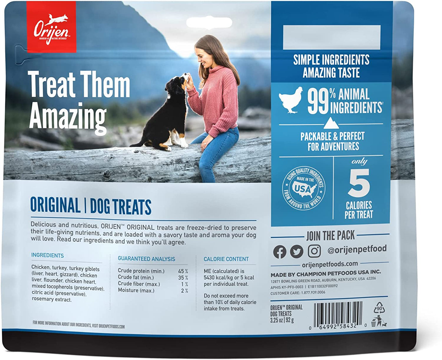 ORIJEN Freeze Dried Dog Treats, Grain Free, High Protein, Made in USA, Original, 3.25 Oz
