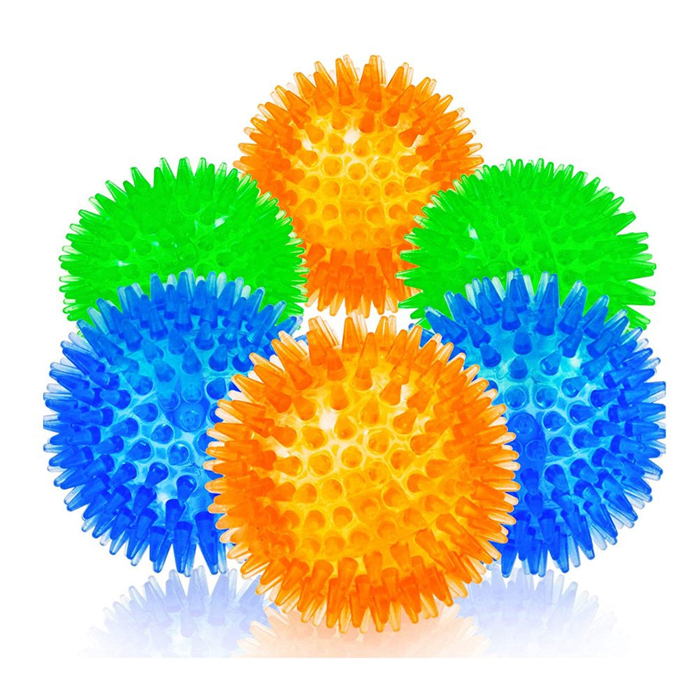 LECHONG 6Pack Squeaky Dog Toys Spiky Dog Toys Chew Balls for Puppy Small Medium Dogs